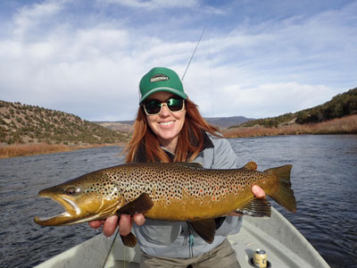 Woman Fly Fishing Trophy Green River Brown Trout